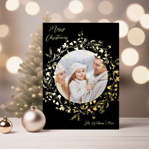 Moderne Boho Wildblume Frohe Weihnachts-Foto Gold Folien Feiertagskarte