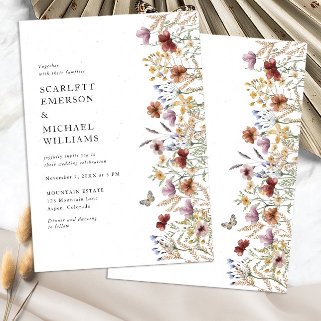 Moderne Boho Wildblume Hochzeitseinladung Einladung (Modern Boho Wildflower Wedding Invitation with Butterfly by Painted Paperie
)