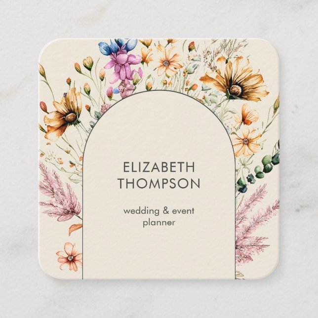 Moderne Boho Wildblume Wasserfarben Quadratische Visitenkarte (Vorderseite)