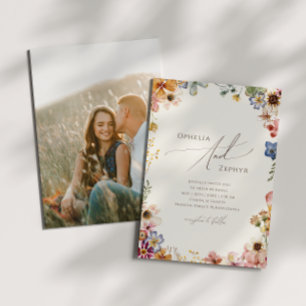 Moderne Boho-Wildblumen-Beige-Foto-Casual-Hochzeit Einladung