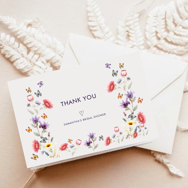 Moderne Boho-Wildblumen-Brautparty Dankeskarte (Modern boho wildflower bridal shower folded thank you card with watercolor florals.)