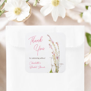 Moderne Boho-Wildblumen Danke Brautparty Quadratischer Aufkleber