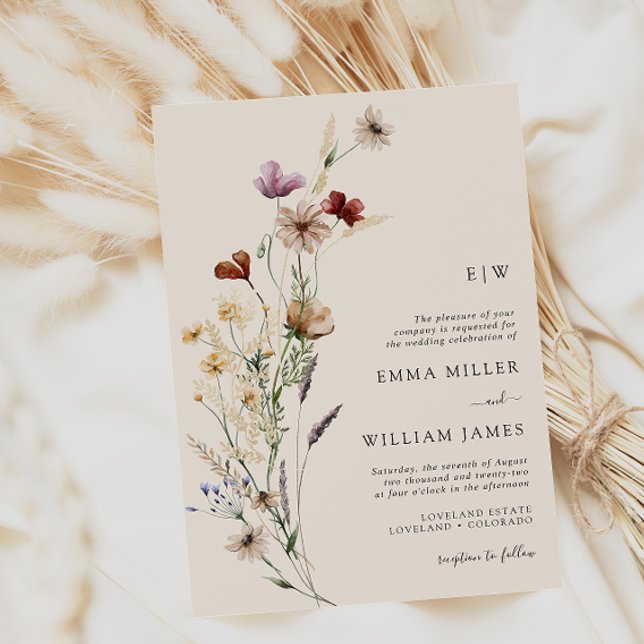 Moderne Boho-Wildblumen Hochzeit Einladung (Elegant Boho Wildflowers Wedding Invitations by Painted Paperie
)
