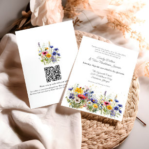 Moderne Boho-Wildblumen-QR-Code-Hochzeit Einladung