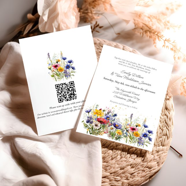 Moderne Boho-Wildblumen-QR-Code-Hochzeit Einladung (Von Creator hochgeladen)