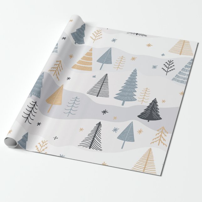 Moderne Boho-Winter-Kiefernbaummuster Geschenkpapier (Ungerollt)