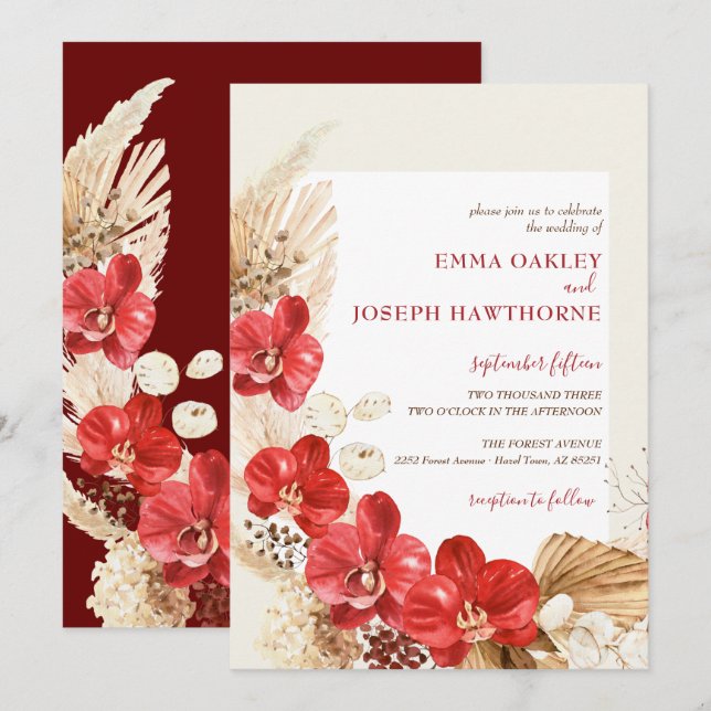 Moderne bohrote Orchideenfälle Brauch Hochzeitsein Einladung (Vorne/Hinten)