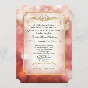 Moderne Bokeh Sparkle Rose Twinkle Quinceanera Einladung