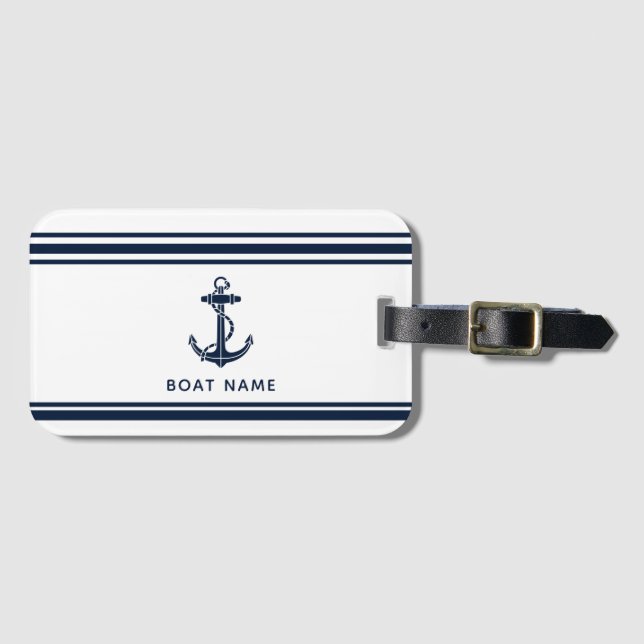 Moderne Bootsanker und Name - nautischer Brauch Gepäckanhänger (Vorderseite (Horizontal))