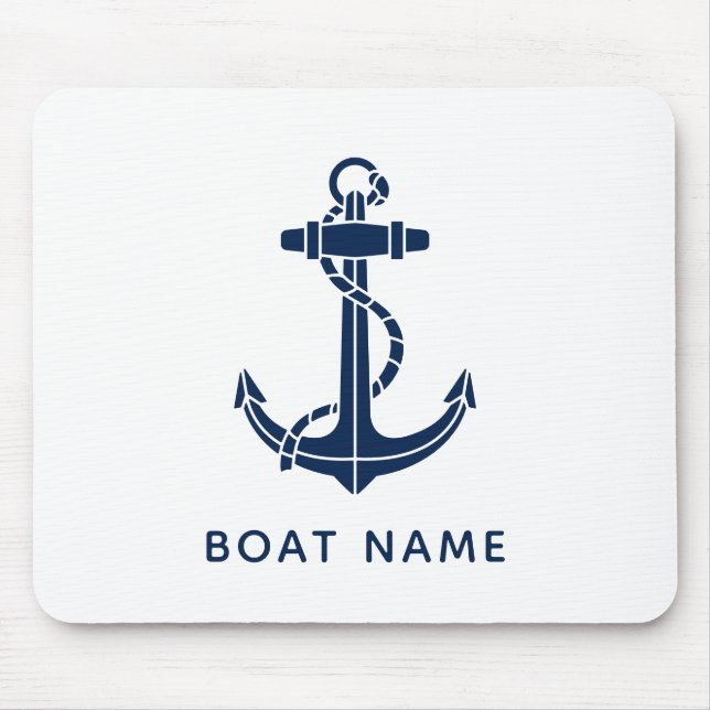 Moderne Bootsbezeichnung Navy Blue Anchor Crew kun Mousepad (Vorne)
