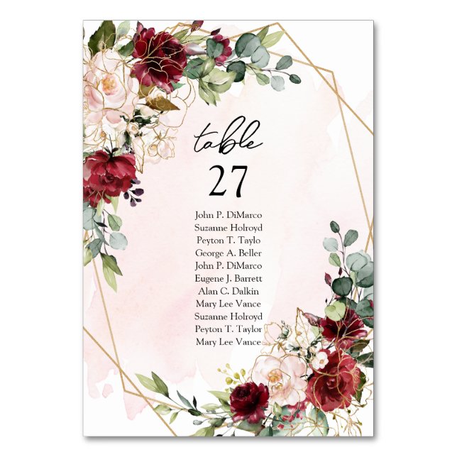 Moderne bordeauxfarbene geometrische Tischnummer (Vorderseite)