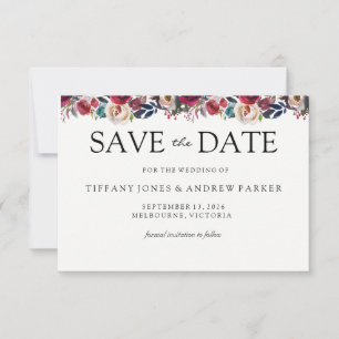 Moderne bordeauxfarbene Hochzeit Save the Date