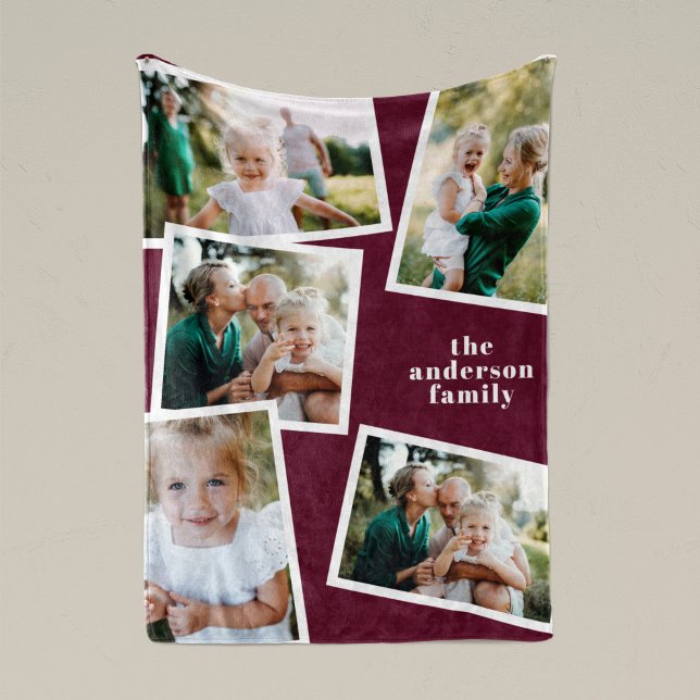 Moderne bordeauxfarbene Multi-Foto-Wohngestaltung Fleecedecke (Von Creator hochgeladen)