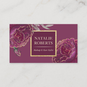 Moderne bordeauxrote Floralschönheitssalon mit gol Visitenkarte