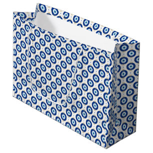 Moderne Böser Blick Muster Blau & Gold Schutz Große Geschenktüte