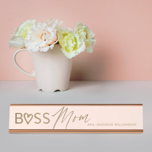 Moderne Boss Mama Stilvoll Rosa & Gold Schreibtischnamensplakette