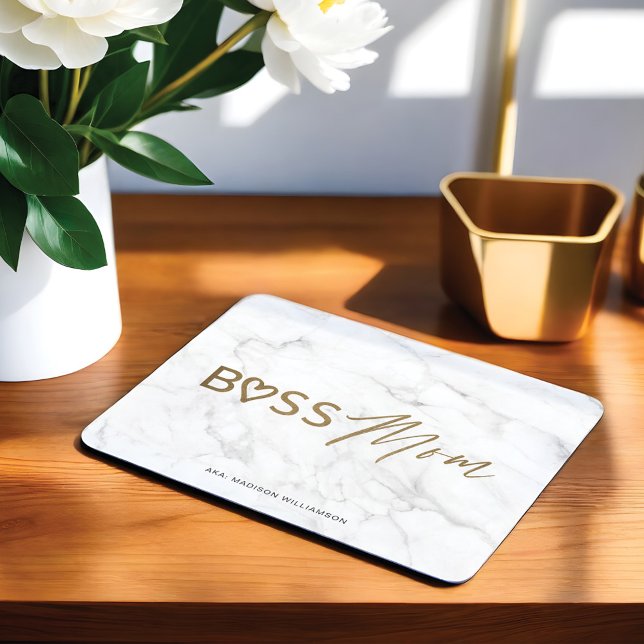 Moderne Boss-Mama Stilvoller Graumarmor Mousepad (Modern Boss Mom Stylish Gold & White Grey Marble Mouse Pad)