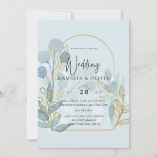 Moderne Botanica; Aqua SeaGlass Gold Wedite Einlad Einladung