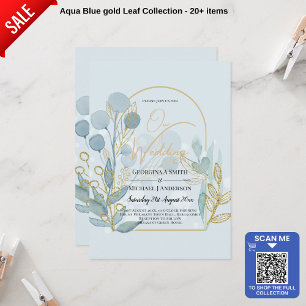 Moderne Botanica; Aqua SeaGlass Gold Wedite Einlad Einladung