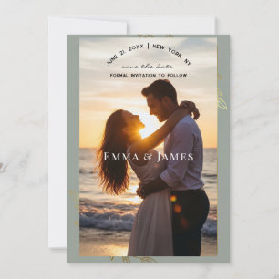 Moderne Botanik "Save the Date" in Salbeigrün und