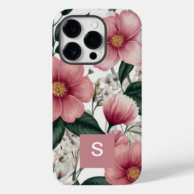 Moderne botanisch-rosa Blume Mit Monogramm Case-Mate iPhone Hülle (Rückseite)