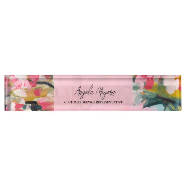 Moderne Botanische Abstrakte Florale Personalisier Namensplakette (Vorderseite)