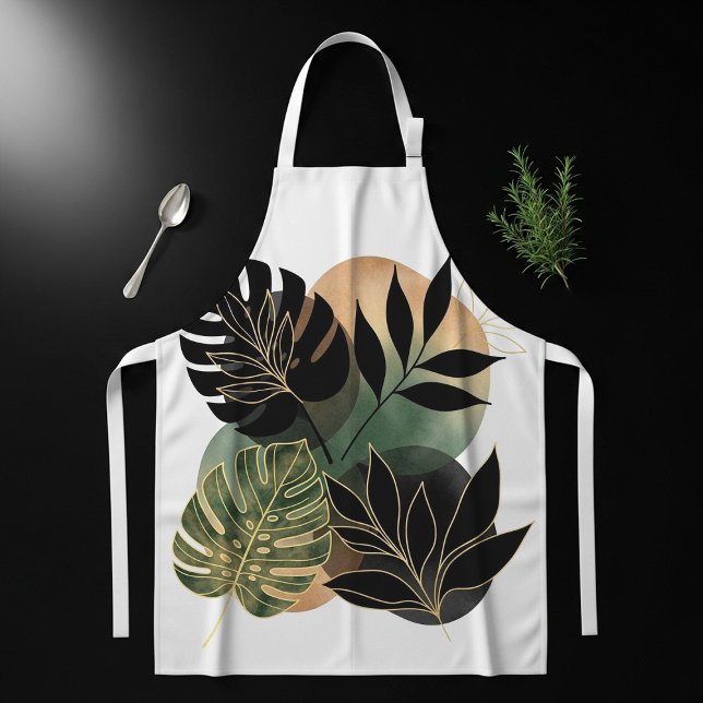 Moderne Botanische Abstrakte Kunst Schwarze und Go Schürze (Von Creator hochgeladen)