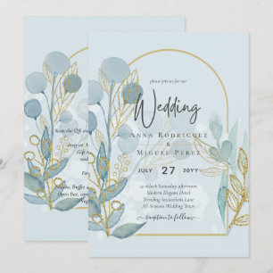 Moderne botanische Aqua SeaGlass Gold Hochzeit Ein Einladung