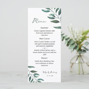 Moderne botanische Aquarell-Abendkarte Menükarte