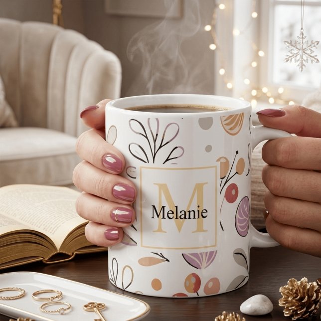 moderne botanische Aquarellfeiertage Monogramm Kaffeetasse (Von Creator hochgeladen)