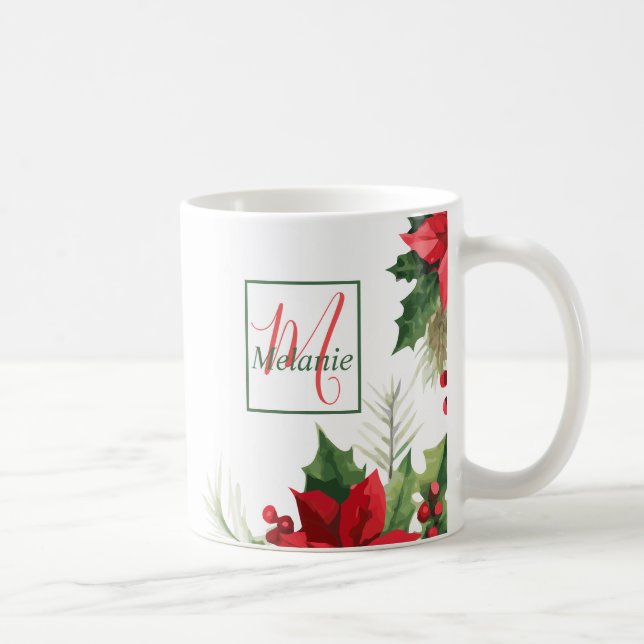 Moderne botanische Aquarelltöne Monogram Holidays Kaffeetasse (Rechts)