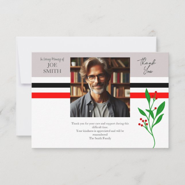 Moderne botanische Beerdigung Dankeskarte (Vorderseite)