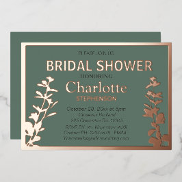 Moderne botanische Blätter Brautparty Rose Gold Folieneinladung