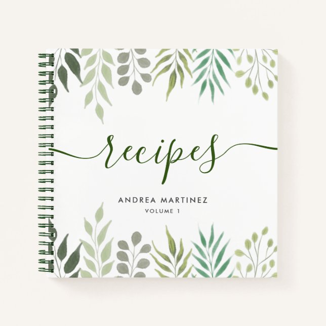 Moderne botanische Blätter Foliage Recipies Notizbuch (Vorderseite)