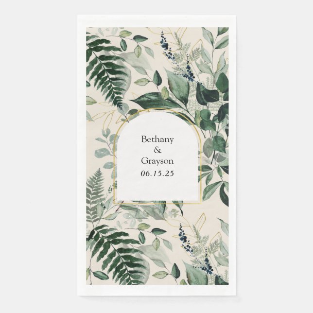 Moderne Botanische Blätter in Beige Serviette (Vorderseite)