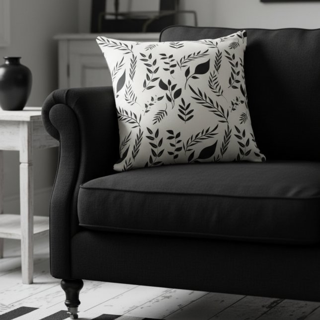 Moderne botanische Blätter Muster weiß Kissen (Von Creator hochgeladen)