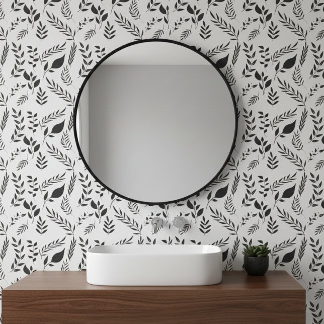 Moderne botanische Blätter Muster weiß Tapete (Von Creator hochgeladen)