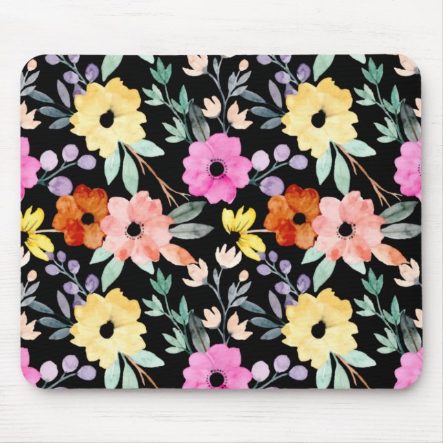 Moderne botanische Blume Wasserfarbe Blumenmouse Mousepad (Vorne)
