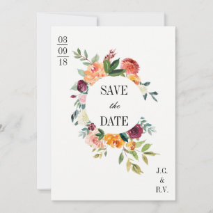 Moderne Botanische Blumenhochzeit Save the Date