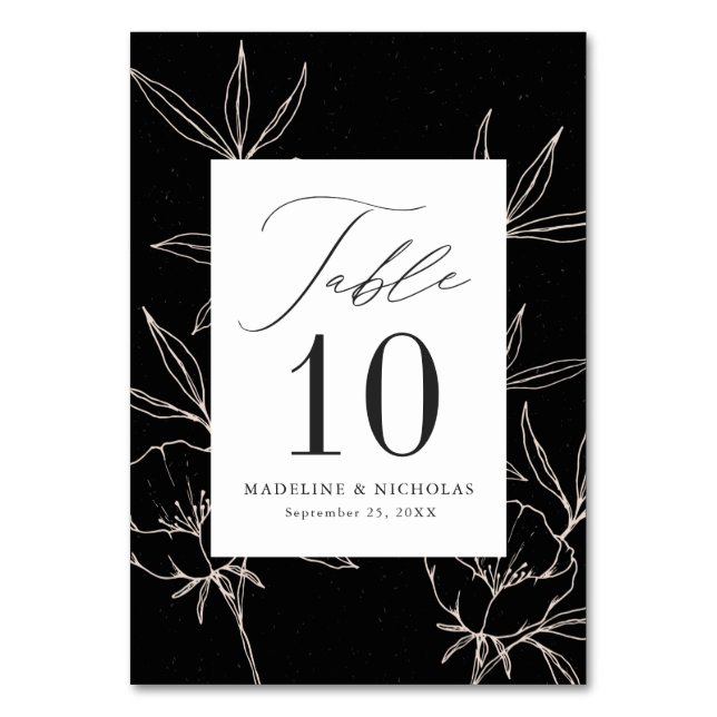 Moderne Botanische Blütenhochzeit Tischnummer (Vorderseite)