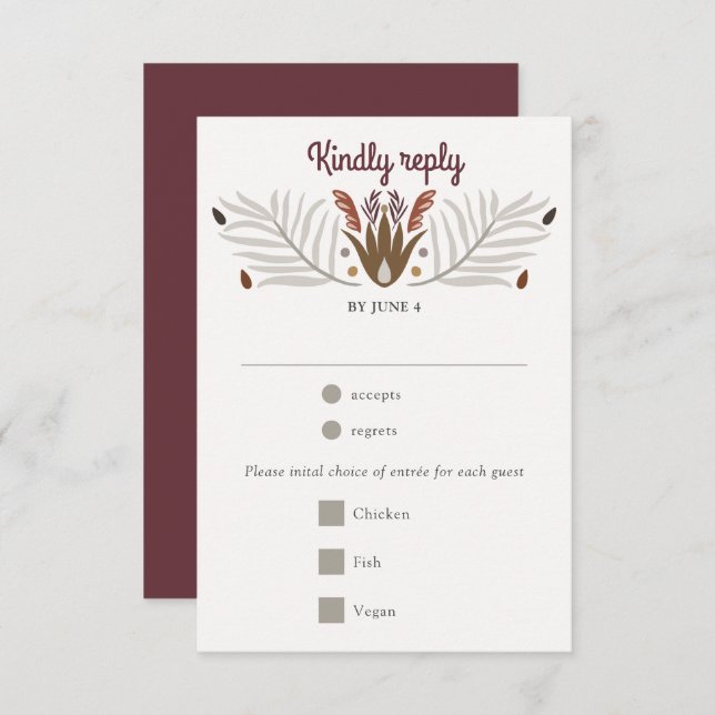 Moderne botanische Boho Meal Choice Wedding RSVP (Vorne/Hinten)