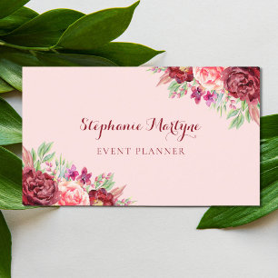 Moderne botanische Burgunder Blush Floral Wasserfa Visitenkarte