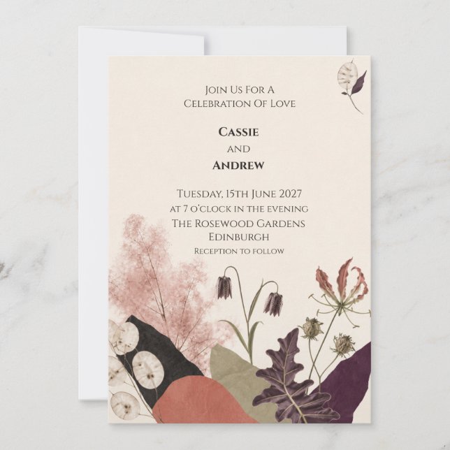 Moderne botanische Collage-Hochzeit Einladung (Vorderseite)
