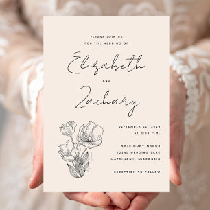Moderne botanische Creme-Schwarze Hochzeitseinladu Einladung