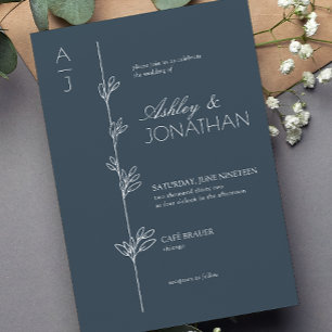 Moderne Botanische Dividende Hochzeit der Marine Einladung