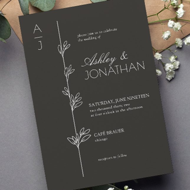 Moderne botanische Dividende Hochzeit Schwarz Einladung (Von Creator hochgeladen)