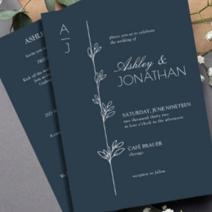 Moderne Botanische Divider Hochzeit Marine All-in- Einladung