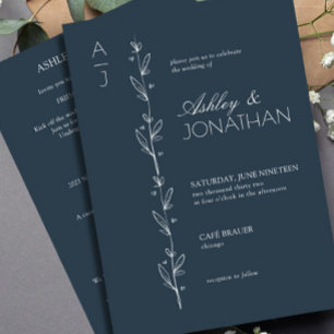Moderne Botanische Divider Hochzeit Marine All-in- Einladung