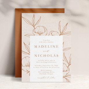 Moderne botanische florale Creme- und Terrakotta-H Einladung