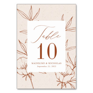 Moderne botanische florale Creme- und Zimt-Hochzei Tischnummer
